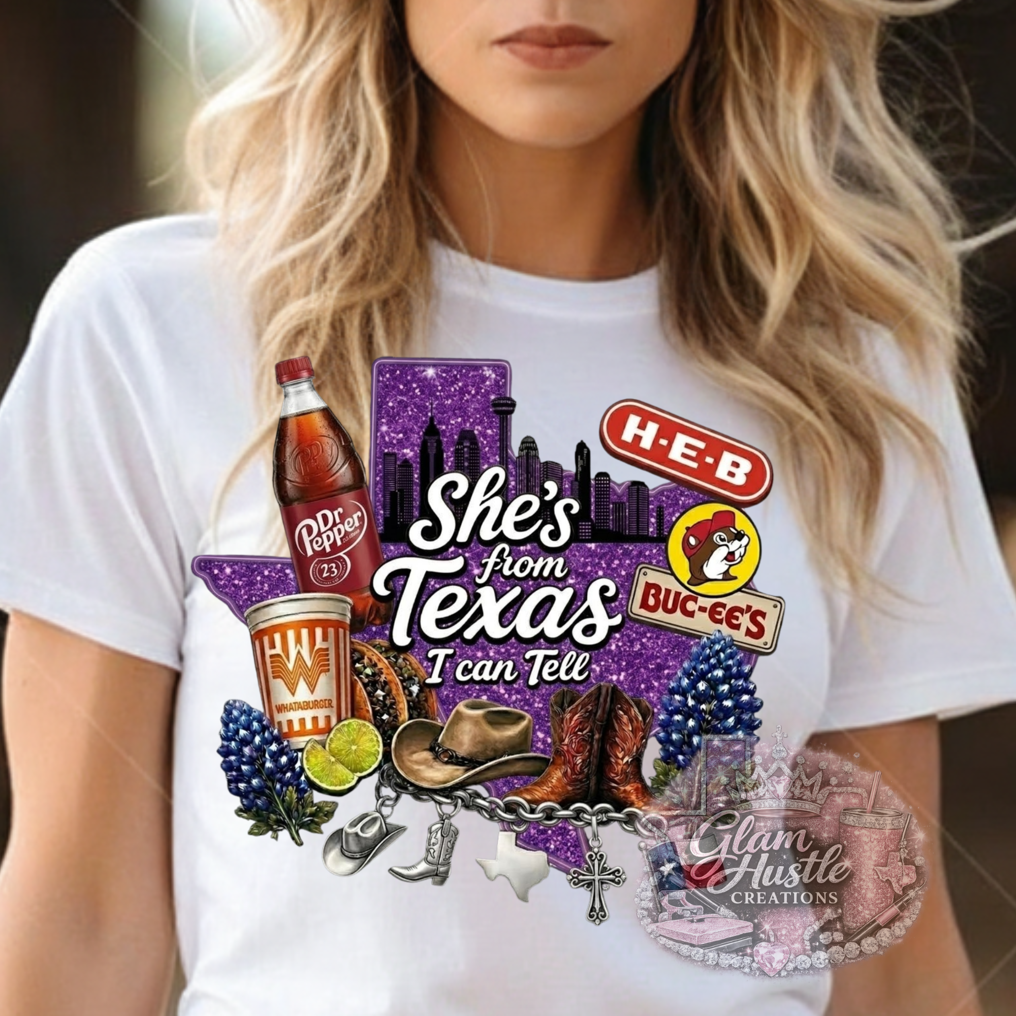SHES FROM TEXAS PURPLE BIG RED CUSTOM T-SHIRT